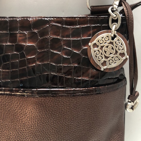 Brighton Faux Crocodile Pebbled Leather Brown Bag - Picture 7 of 11